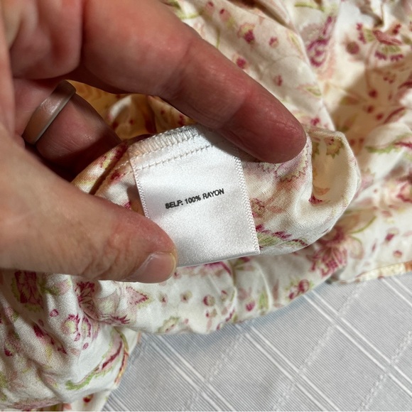 Rose & Olive Smocked Floral Sleeveless Blouse Pink & Yellow Peplum Medium Fairy - Picture 7 of 7